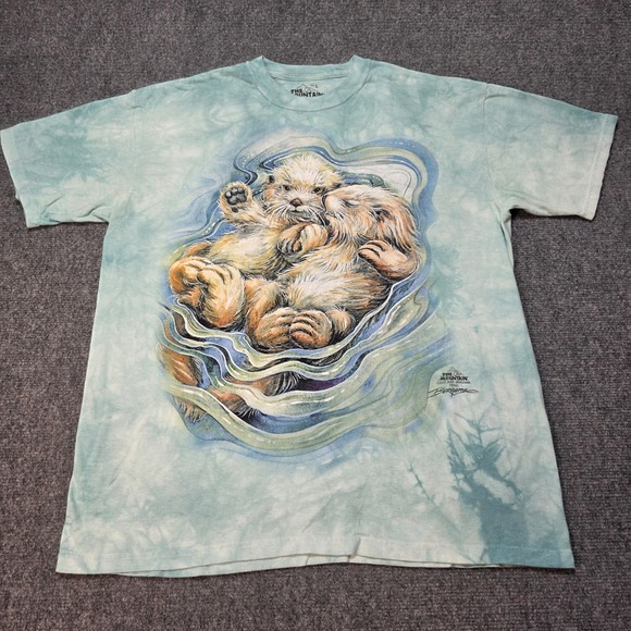 The Mountain Sea Otters Tie Dye T-Shirt Men's Large Jody Bergsma Art 2017 Teal - Picture 2 of 7